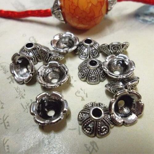 20pcs Pretty Six Petals Flower Bead Caps 9mm Beading Collar Recepatcle Spacer Tassel End Caps Women DIY Fine Jewelry Accessories