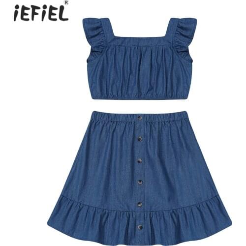 Teenage Girls Clothing Sets Summer 2021 New Kids Ruffle Vest Crop Top + Skirt 2Pcs Outfits Children Clothes Fashion Street Wear