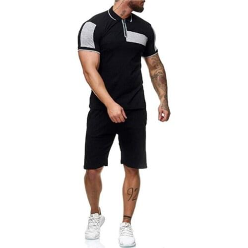 Summer tracksuit men Casual fashion mens sets Patchwork Short Sleeve T-shirt Shorts set sports suit men jogging Sportswear