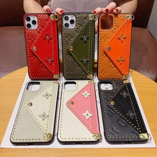 Leather Mobile Phone Case For iPhone 7 8 Plus X XR XS 11 12 Pro Max 12mini Soft Strap Card Phone Protective Back Cover