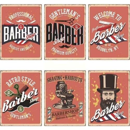 Red Style BARBER SHOP Metal Tin Sign Poster Bar Pub Tin Sign Plaque Decor Haircut and Shave Beard Iron Plates Printing Plaque