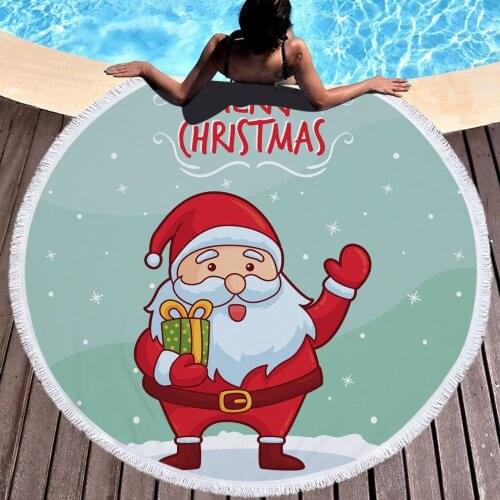 Microfiber Round Beach Towel With Tassels Christmas Holiday Designs 520g 150cm Wall Tapestry Swimming Bath Towels Picnic Blanket