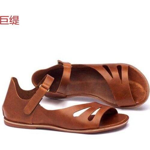 Summer Womens Sandals Flat Roman shoes Fish mouth Foil Cortex Front tie Wedge Woman shoes