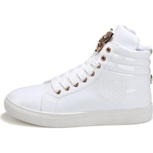 2020 New Fashion High Top Casual Shoes For Men PU Leather Lace Up Red White Black Color Mens Casual Shoes Men High Top Shoes