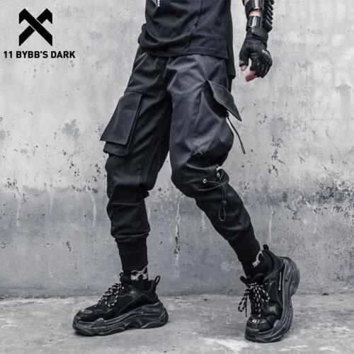 11 BYBBS DARK Men Functional Tactical Pants Loose Trousers Hip Hop Drawstring Multi Pockets Cargo Pants Streetwear Techwear