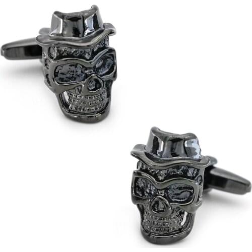 Mens Skull Cuff Link Copper Material Gunblack Color with Hat