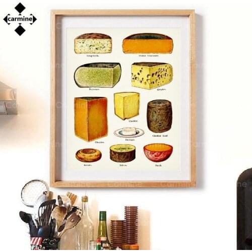 Kitchen Wall Decor Cheese Chart Poster and Print Vintage Bread Wall Art Canvas Painting Picture Dining Room Decorative Frameless