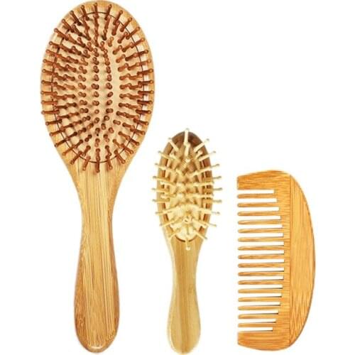Natural Bamboo Hair Brush Bamboo Bristles Pin Massage Comb Improve Hair Growth Prevent Hair Loss Dandruff Scalp 3Pcs/Set