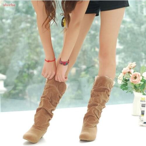 New fashion Women Boots spring Winter black and Brown Boots fashion shoes flats quality suede long Boots women shoes