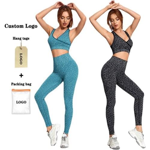 New Womens Yoga Suit Seamless Leopard Print Camouflage Sports Bra High Waist Leggings Breathable Sportswear