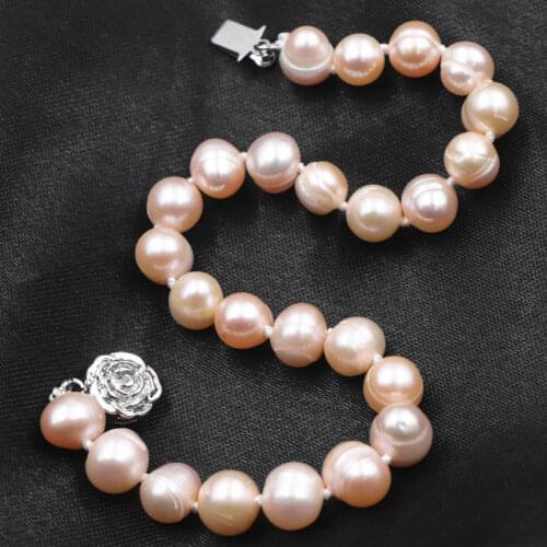2019 Lovely Pearl Beads Bracelet Bangle 7-8mm Rose Flower Clasp Natural Pearls Wrist Fashion Bracelets Orange Jewelry 7.5" A755