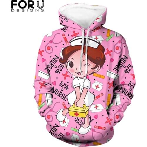 FORUDESIGNS Womens Hoodies Cartoon Nurse 3D Printed Spring/Autumn Casual Ladies Harajuku Pullovers Long Sleeve Sweatshirts 2021
