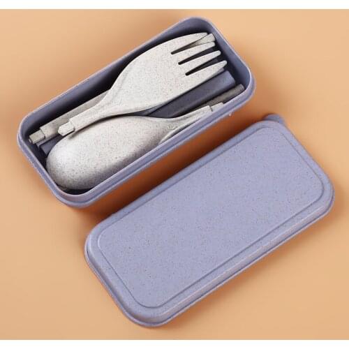 Portable Wheat Straw Fork Cutlery Set Picnic Camping Travel Tableware Set Foldable Folding Chopsticks Cutlery Set With Box