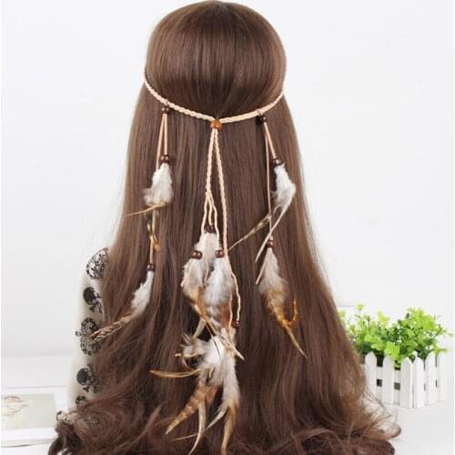 Feather Headband Festival Hair Piece Adjustable Boho Headwear Wedding Fairy Headdress Tribal Headpiece Indian Hair Accessories