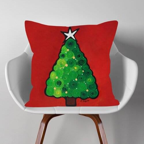 Christmas Tree Flora Red Ornament Cushion Covers Joy To The World Glory To The Newborn King Print Pillow Case
