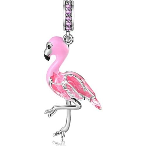 100% 925 Sterling Silver Charm Beads Accessories Flamingo Pendants Fit Original Charms Silver 925 Bracelets DIY Jewelry Making