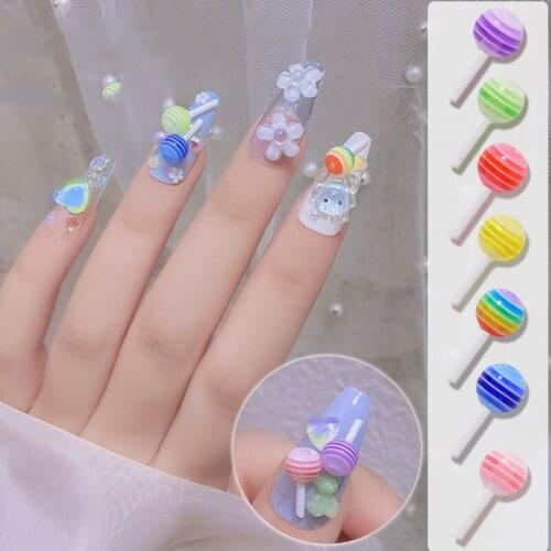 5pcs Color Cute Lollipop Candy Mini Nail Art Decorations 3D Resin Acrylic Lollipop DIY Manicure charm Cartoon Nail Accessories
