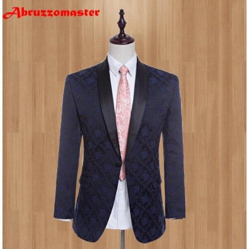 Blue Lace jacquard Men Jackets S-4XL Fashion 2020 Brand Men Slim Fit 1 Pieces Shawl Lapel Man Blazers As Wedding Suit