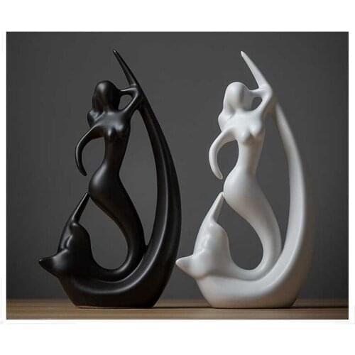 Ceramic Home Decore Living Room Decoration Accessories Modern Mermaid Black White Art Crafts Desk Decoration Furnishing Articles