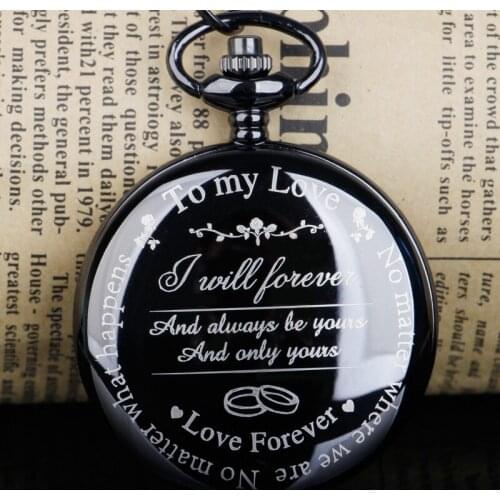 Creativity Quartz Pocket Watch To My Love Text Pendant Necklace Retro Romantic Souvenir Lover Best Gift