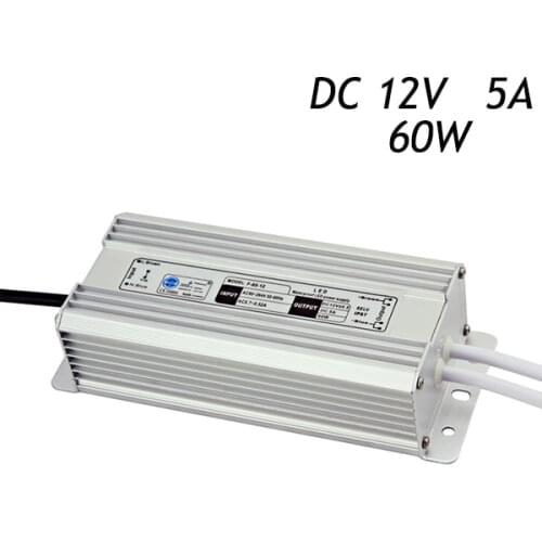 14Pcs/lot 12V 5A 60W IP67 Waterproof LED Power Supply Driver for LED Strip AC 110-220V To DC Transformers Aluminum DHL