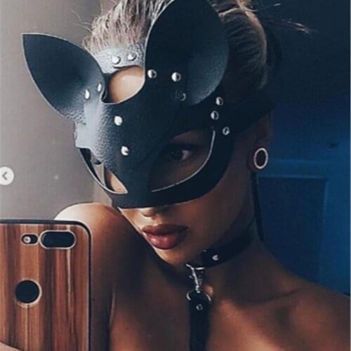 Women Sexy Cat Mask Sex Costumes Adult Cosplay Game Fuuny Eyes Leather Mask Masquerade Ball Carnival Fancy Bondage Masks