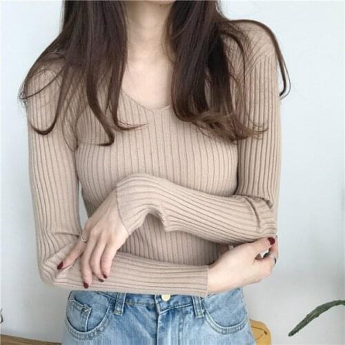 7 Colors Women Long Sleeve Knitted Sweater Autumn winter 2020 Korean Pure Color Jumpers Casual Office Pullover Black White Pink