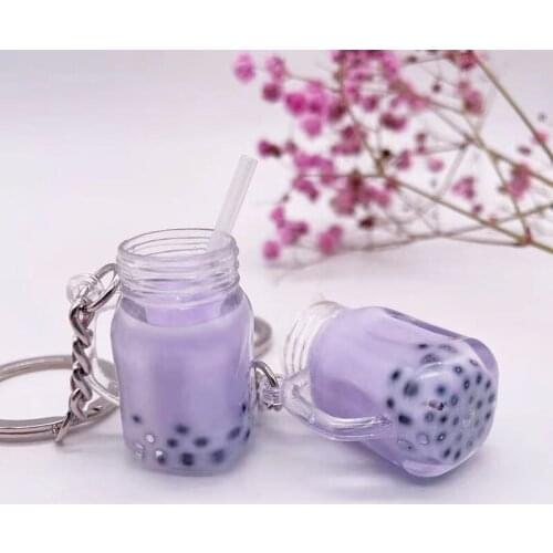 1Pc Cartoon Simulation Pearl Milk Tea Acrylic Keychain Milky Teacup Key Ring Charm Bag Car Pendant Key Chain for Women Men Kids