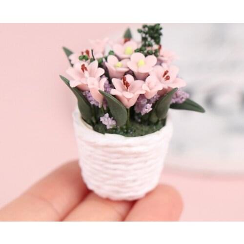 1 x 1:12 Doll House Miniature Flowers Fairy Garden Ornament Mini Potted Plant Flowers Pot DollHouse Decor Model Kids Play Toy