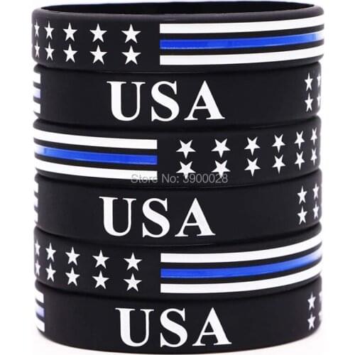 300pcs Thin Blue Line American Flag Silicone Wristband Bracelet Free Shipping By DHL