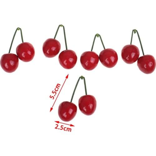 5 Pairs Cute Mini 2.5cm Fake Plastic Fruit Small Berries Artificial Flower Red Cherry For Kids Gift Toys Funny Kitchen Toys