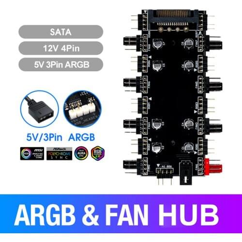 5V/3/12V4 Pin Holder Organizer Protector Cable Winder ARGB 4 Pin Fan PWM HUB PC Motherboard LED Strip Light Control Adapter