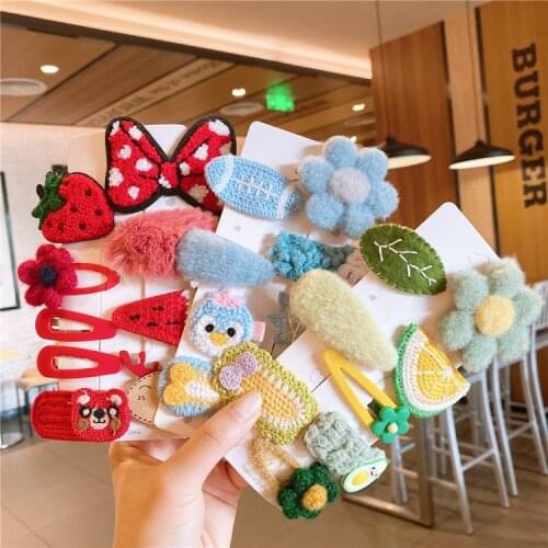 8 Piece Baby Girls Hair Clips Hair Accessories Set Children Flower Fruit Hairpin Cartoon Bb Clip Princess Hair Wear Barrettes