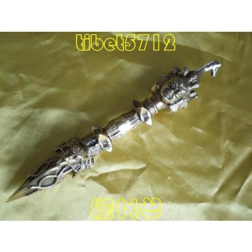 9" tall Tibetan Buddhist brass Buddhist Phurpa Tibet Dorje Phurba statue Garden Decoration 100% real Brass BRASS