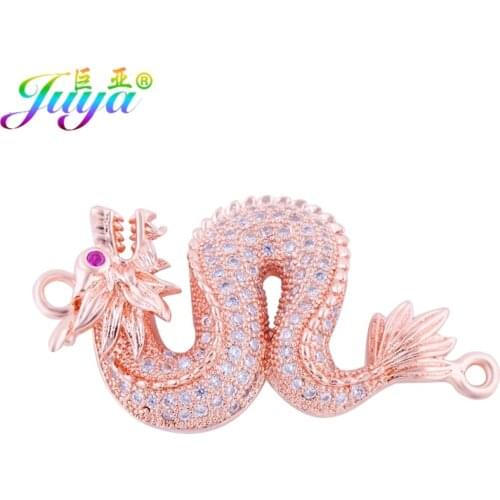 Juya DIY Handicraft Jewelry Accessories Micro Pave Zircon Copper Dragon Charm Connectors For Women Men Talisman Jewelry Making