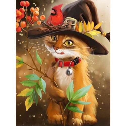 HJMGL 5D Diamond Painting Kits Diamond Dotz Cross Stitch Halloween Cat,Full Drill Round Rhinestone For Home Decor Gift