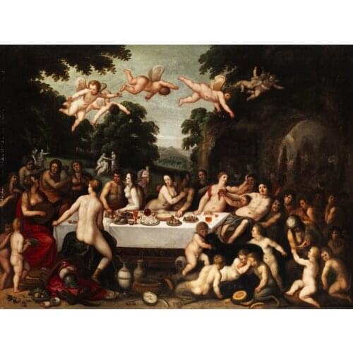 Free shipping classical religious nude figure angels dinner canvas prints oil painting on canvas wall art decoration picture