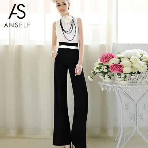 Anself Vintage Women Loose Trousers Zipper High Waist Pocket Front Flare Wide Leg Office Ladies Pants Black Bell Bottom Pants