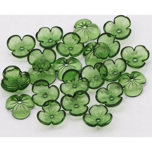 200pcs 10mm Green Transparent Flower Caps Acrylic Beads Loose spacer Beads For Jewelry Making DIY Handmade Necklace Accessories