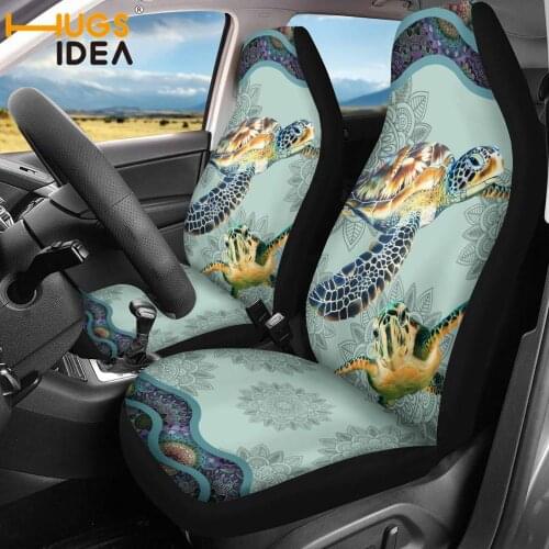 HUGSIDEA Sea Turtle Print Auto Seat Covers Full Set of 2 Pcs Fit Most Vehicle Seat Protector for SUV Trunks Front Cushion
