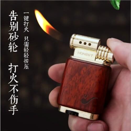 HONEST inclined out of the flame inflatable gas lighter personality wood shell rosewood creative retro windproof lighter
