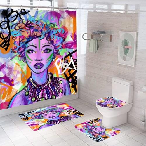 Color Cartoon Girl Shower Curtain Sexy Woman Waterproof Bathroom Bath Mat Set Design Pedestal Rug Lid Toilet Cover De Home