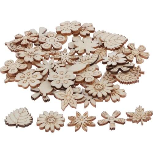 Wooden Embellishments Cut Blanks Slices 50pcs Flower Shapes Nature Decorations