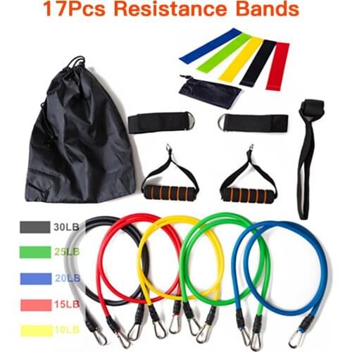 17Pcs/Set Resistance Bands Gym Door Anchor Ankle Straps With Bag Kit Set Yoga Exercise Fitness Band Rubber Loop Tube Bands