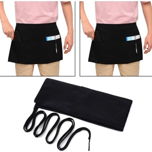 2 Style Black Waist Half Short Apron with Pockets Restaurant Waiters Waitress Chef Apron Kitchen Accessories