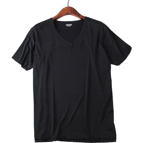Mens Thin Short Sleeve Ice Silk Without Summer Solid Color T shirt Trace Slim 2020 V-neck Bottoming Fashion Men Clothing