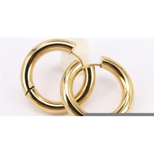 Buckle Classic earrings 25mm 30mm diameter gold/silver color Leisure sport Womens stainless steel jewelry Heavy LH964