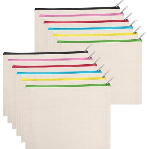 Cotton Canvas Makeup Bag,Multipurpose Cosmetic Pen Bag with Zipper Travel Toiletry Pouch,Blank DIY Craft Bag Pencil Bag