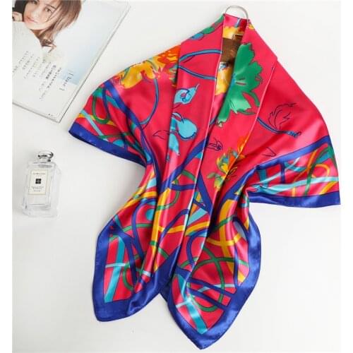 Retro Flower Print Square Scarf For Women Silk Shawl Fashion Neckerchief Hijab Head Wraps Hair Band For Ladies Bandana Pashmina