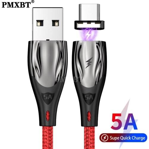 Magnetic USB Type C Cable 5A Super Charger Fast Charging Data Cord For Huawei P40 Xiaomi 11 Mobile Phone USB C Charge Wire Cable
